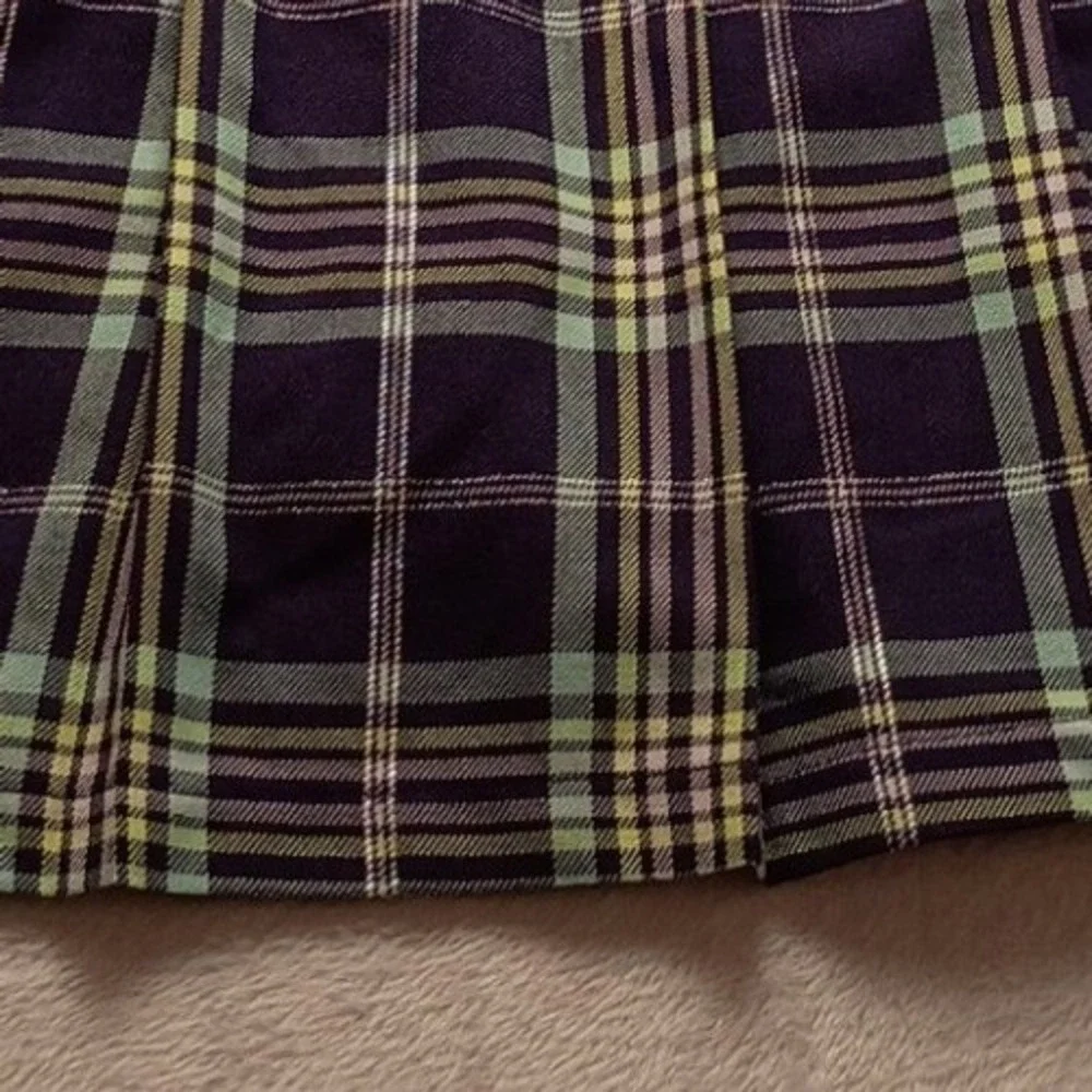 Justice Girls XL Plus Purple Green Plaid Pleated Skort Metallic Accents NWOT